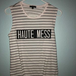 Black and white stripe sleeveless shirt